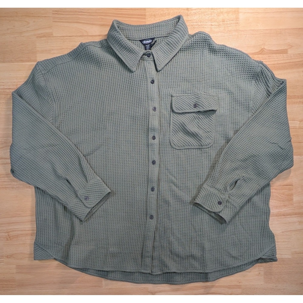 Buffalo David Bitton Waffle Button Up Shirt XXL Faded Sage Green Thermal SLC0027